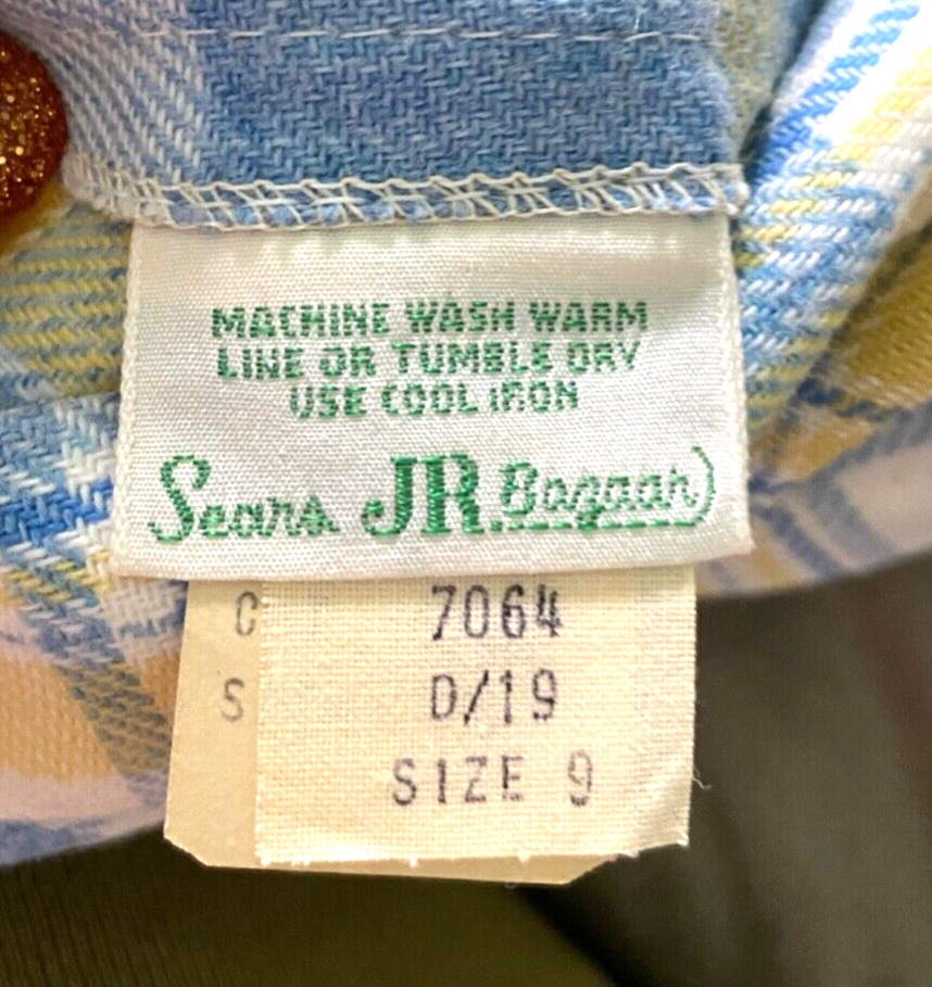 Great Vintage 70s Sears Jr Bazaar Boho A-Line Maxi Skirt Blue Yellow Plaid Sz 9 - Fresh Stock Dated October 2025