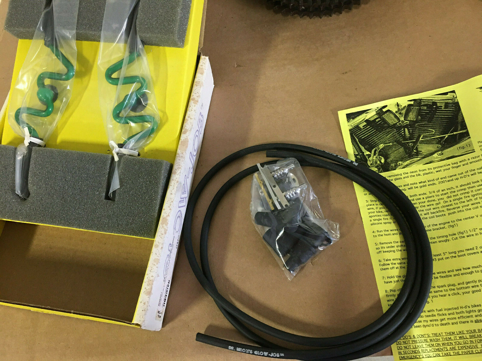 Dr. Neons GREEN Neon double helix sparkplug wire kit #609201 NOS Harley Davidson - Fresh Stock Dated October 2025