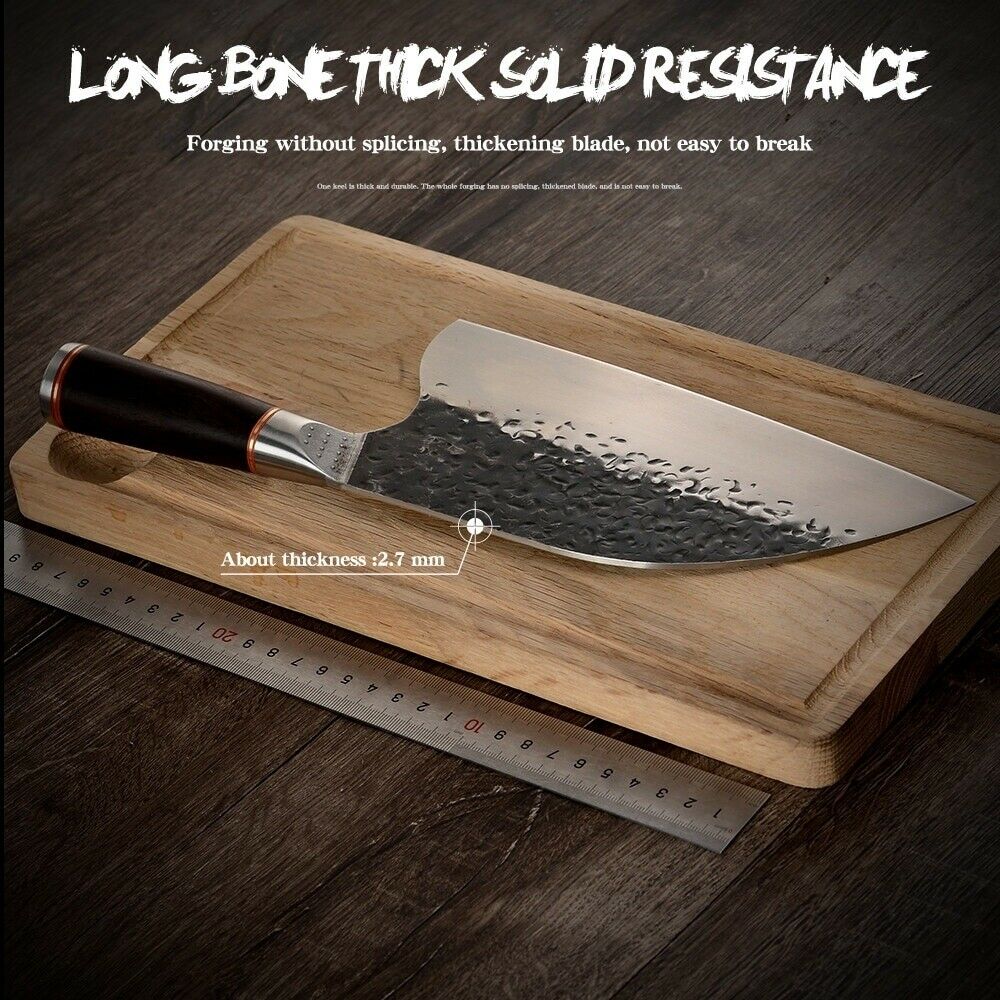 Professional Kitchen Butcher Knife Stainless Steel Ebony Wood Handle Sharp Blade - Fresh Stock Dated October 2025