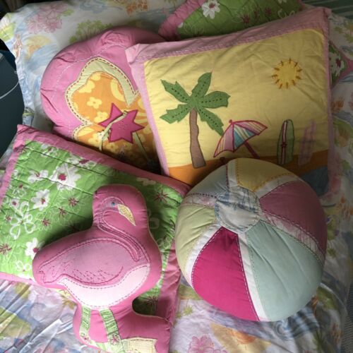 Pottery Barn Kids Flamingo Pillow Surfside Beach Island Surf Gingham Pink - Fresh Stock Dated October 2025