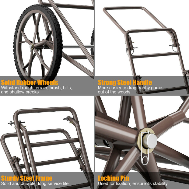 Outdoor Deer Cart 500 lb Game Hauler Utility Gear Dolly Cart Hunting Accessories - Fresh Stock Dated October 2025