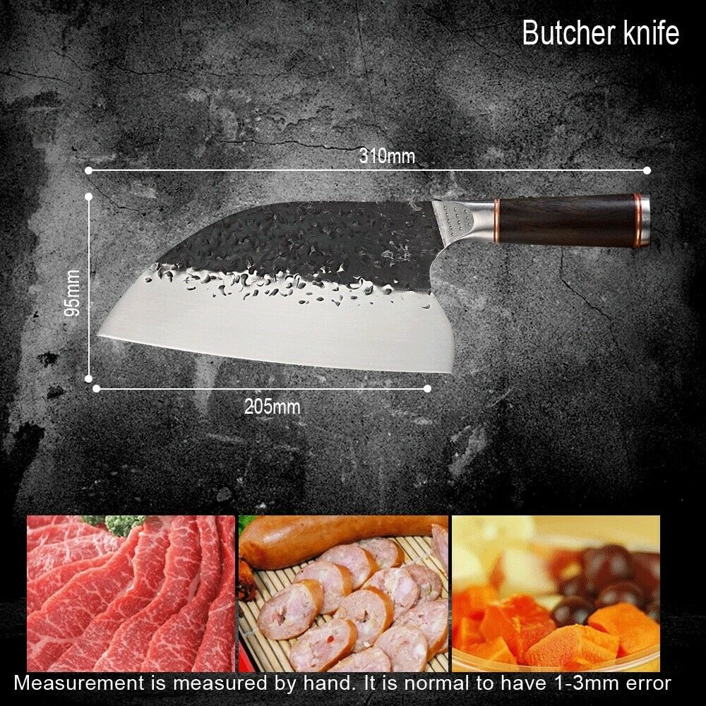 Professional Kitchen Butcher Knife Stainless Steel Ebony Wood Handle Sharp Blade - Fresh Stock Dated October 2025