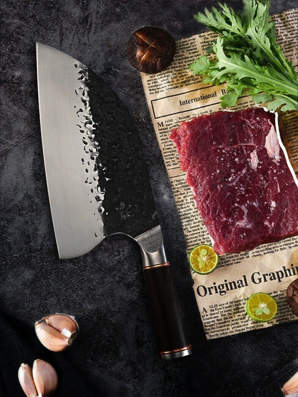 Professional Kitchen Butcher Knife Stainless Steel Ebony Wood Handle Sharp Blade - Fresh Stock Dated October 2025