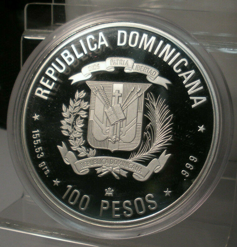 1990 DOMINICAN REPUBLIC CENTENNIAL DISCOVERY OF EVANGELISM 155G .999 FINE SILVER - Fresh Stock Dated October 2025