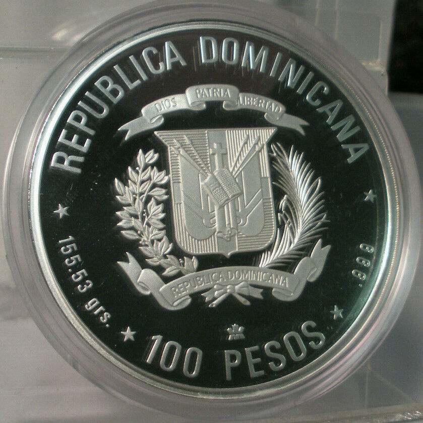 1990 DOMINICAN REPUBLIC CENTENNIAL DISCOVERY OF EVANGELISM 155G .999 FINE SILVER - Fresh Stock Dated October 2025
