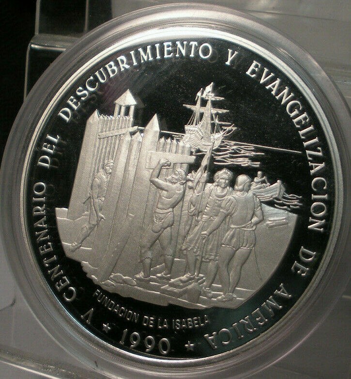 1990 DOMINICAN REPUBLIC CENTENNIAL DISCOVERY OF EVANGELISM 155G .999 FINE SILVER - Fresh Stock Dated October 2025