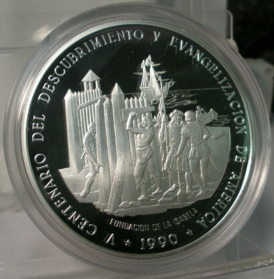 1990 DOMINICAN REPUBLIC CENTENNIAL DISCOVERY OF EVANGELISM 155G .999 FINE SILVER - Fresh Stock Dated October 2025