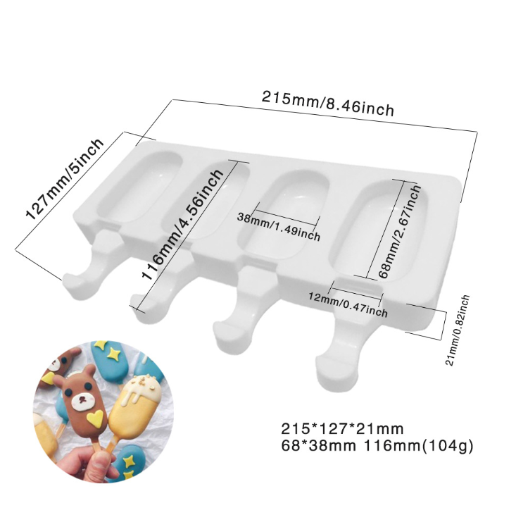 4 Cell Silicone Popsicle Mold 4 Cavity Frozen Ice Cream Mould Pop Lollipop Tray - Fresh Stock Dated October 2025