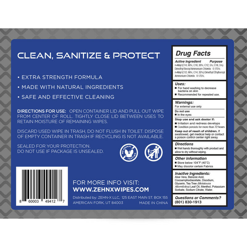 Zehn-X CWC20-12 Sanitizing Wipes, Fiber Blend, 180 Count - Fresh Stock Dated October 2025