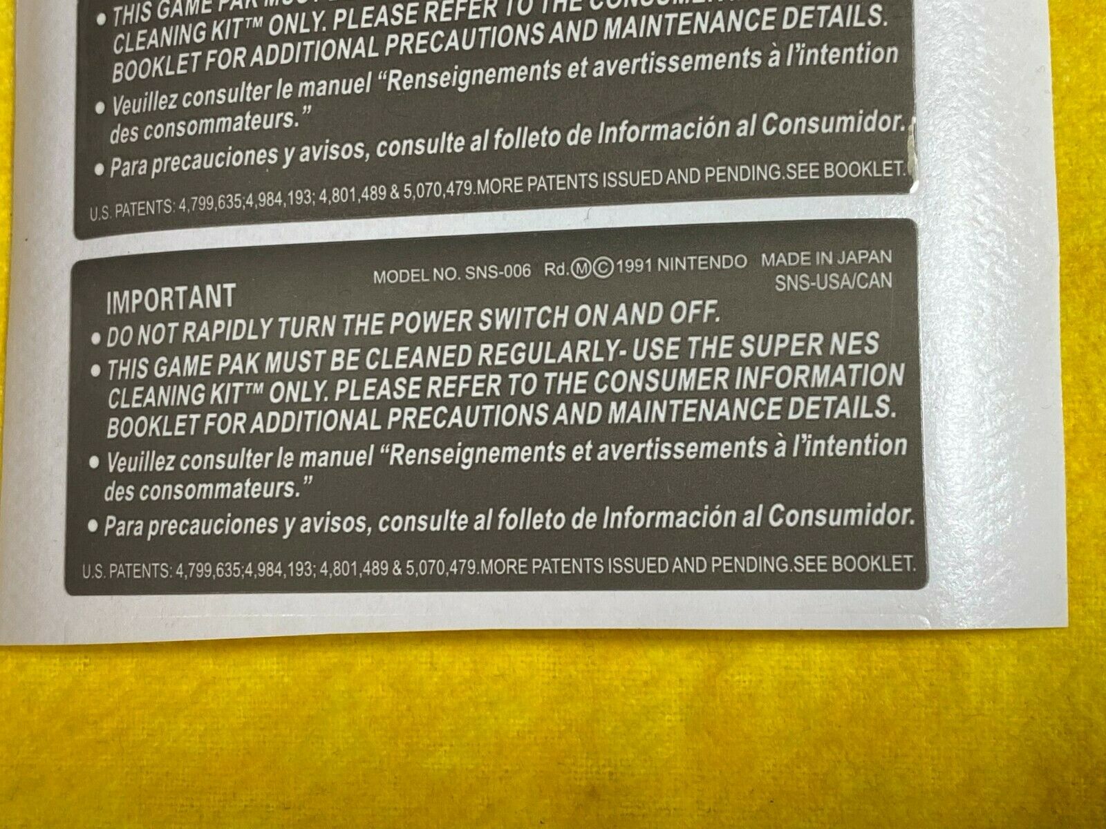 3 X SNES Back Labels Replacement  for Game Cartridge  Precut  Super Nintendo !!! - Fresh Stock Dated October 2025
