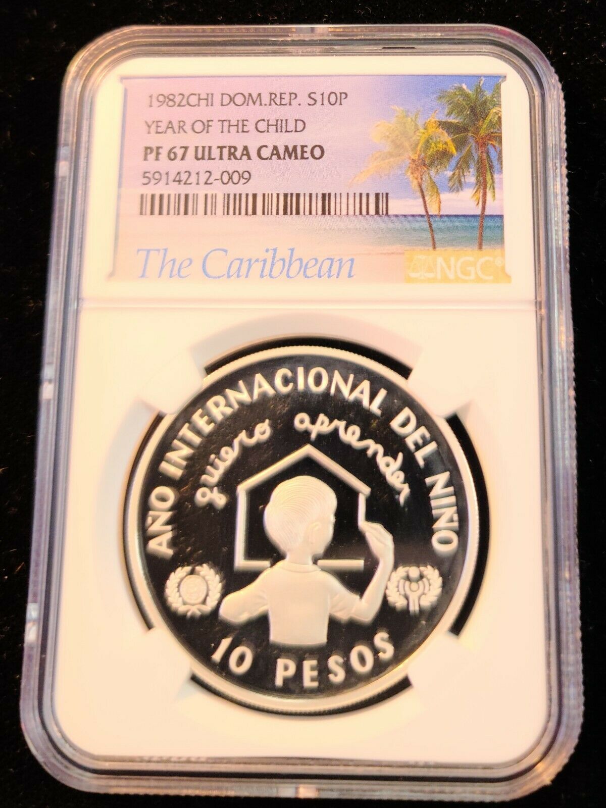 1982 DOMINICAN REPUBLIC SILVER 10 PESOS YEAR OF THE CHILD NGC PF 67 ULTRA CAMEO - Fresh Stock Dated October 2025