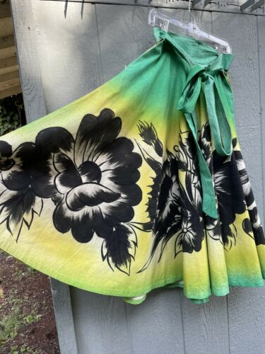 Vintage 1950s 50s Floral Hand Painted Mexican Circle Skirt W27 S/M - Fresh Stock Dated October 2025
