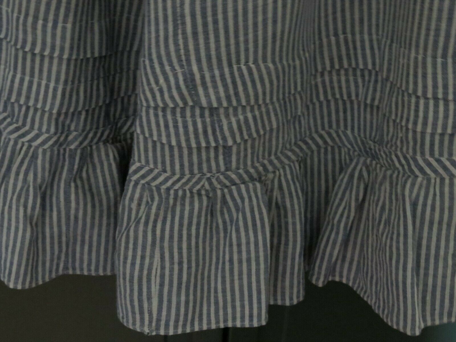 Vintage 1890's Ruffled Hem Skirt Blue Stripes on White Prairie Style - Fresh Stock Dated October 2025
