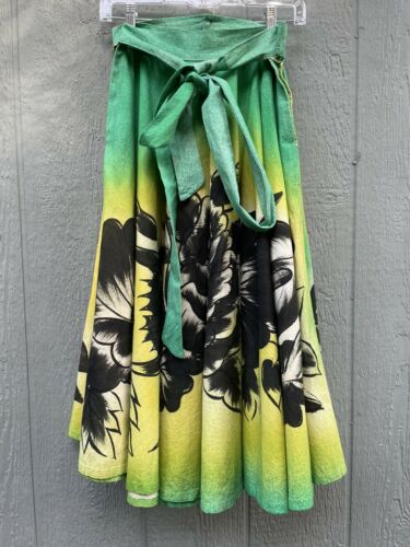Vintage 1950s 50s Floral Hand Painted Mexican Circle Skirt W27 S/M - Fresh Stock Dated October 2025
