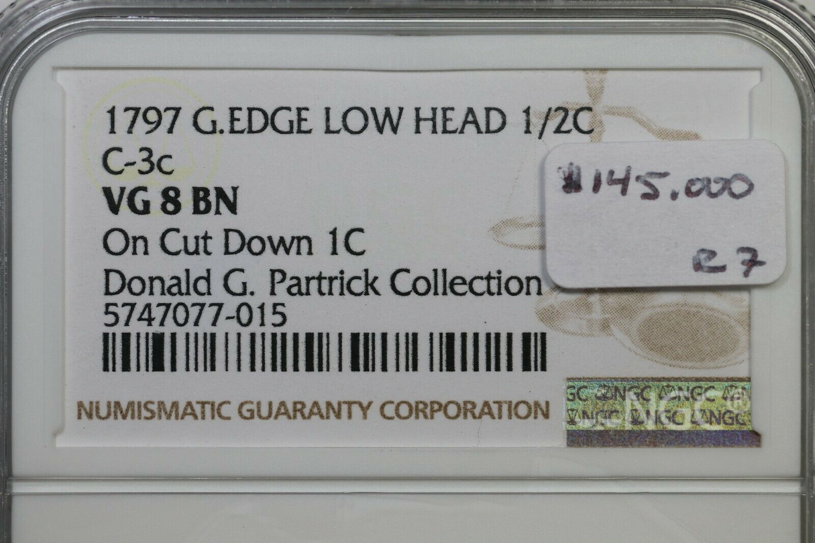1797 C-3c R-7 NGC VG 8 Gr Edge Low Head Liberty Cap Half Cent Coin 1/2c - Fresh Stock Dated October 2025