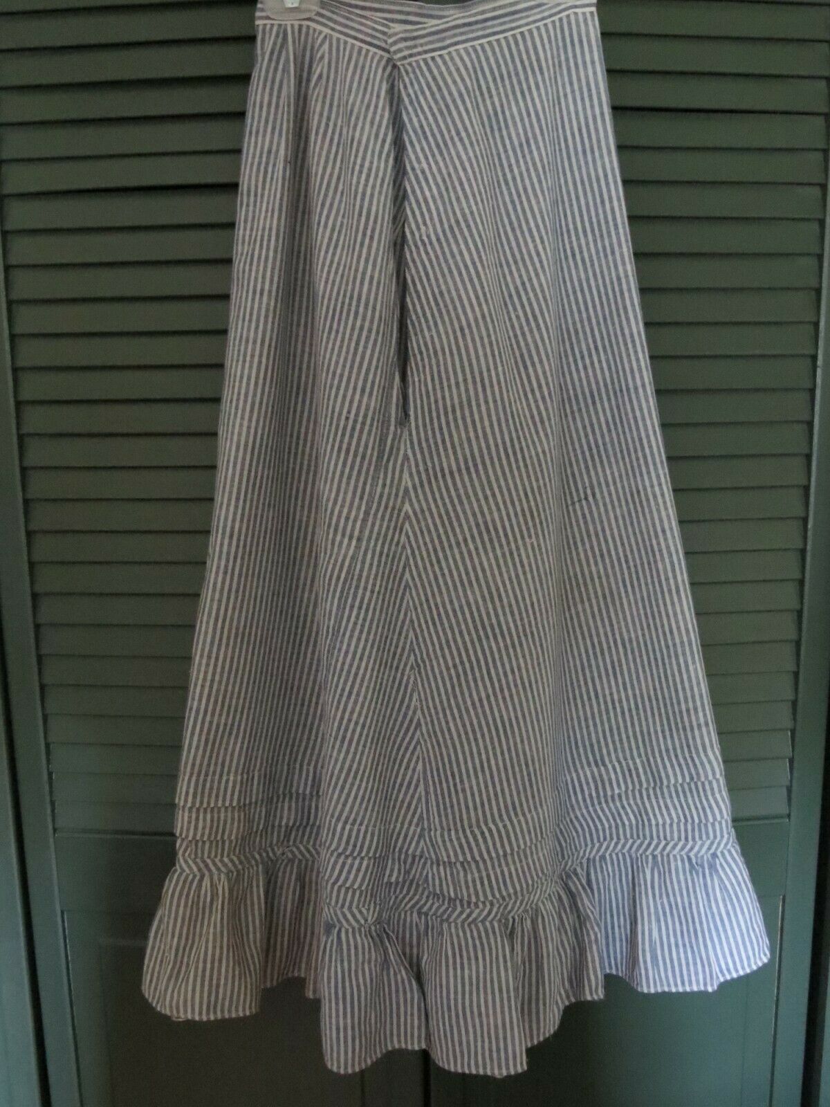 Vintage 1890's Ruffled Hem Skirt Blue Stripes on White Prairie Style - Fresh Stock Dated October 2025