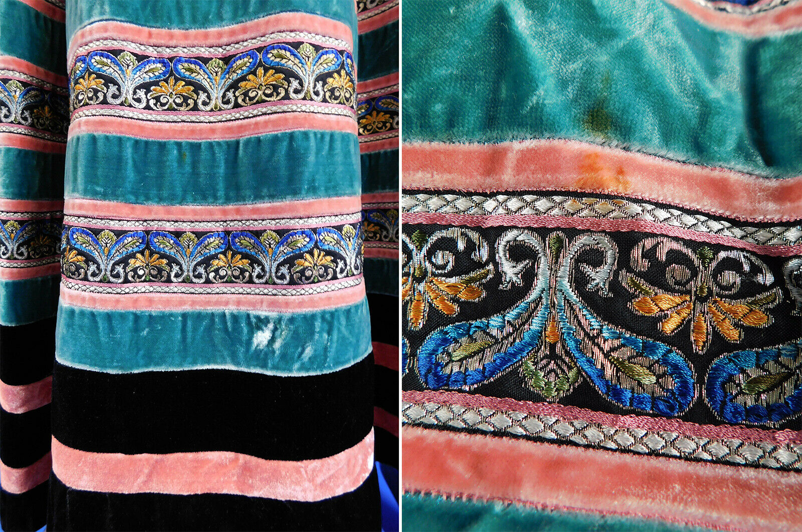 Vintage Casa della Moda Florence Italy Velvet Patchwork Paisley Ribbon Skirt - Fresh Stock Dated October 2025
