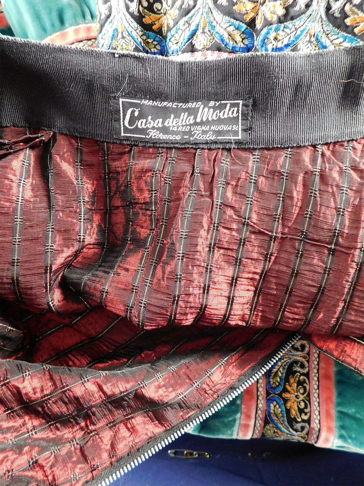 Vintage Casa della Moda Florence Italy Velvet Patchwork Paisley Ribbon Skirt - Fresh Stock Dated October 2025