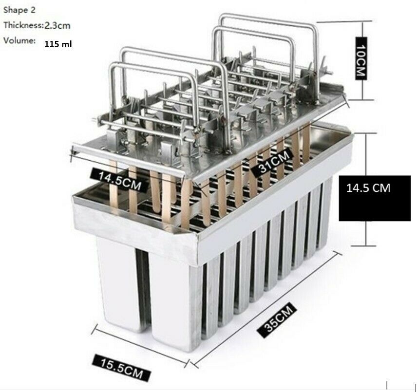 POPSICLE MOLD STAINLES STEEL 115 ml, 20 CAVITIES. MOLDE PARA PALETAS ARTESANALES - Fresh Stock Dated October 2025