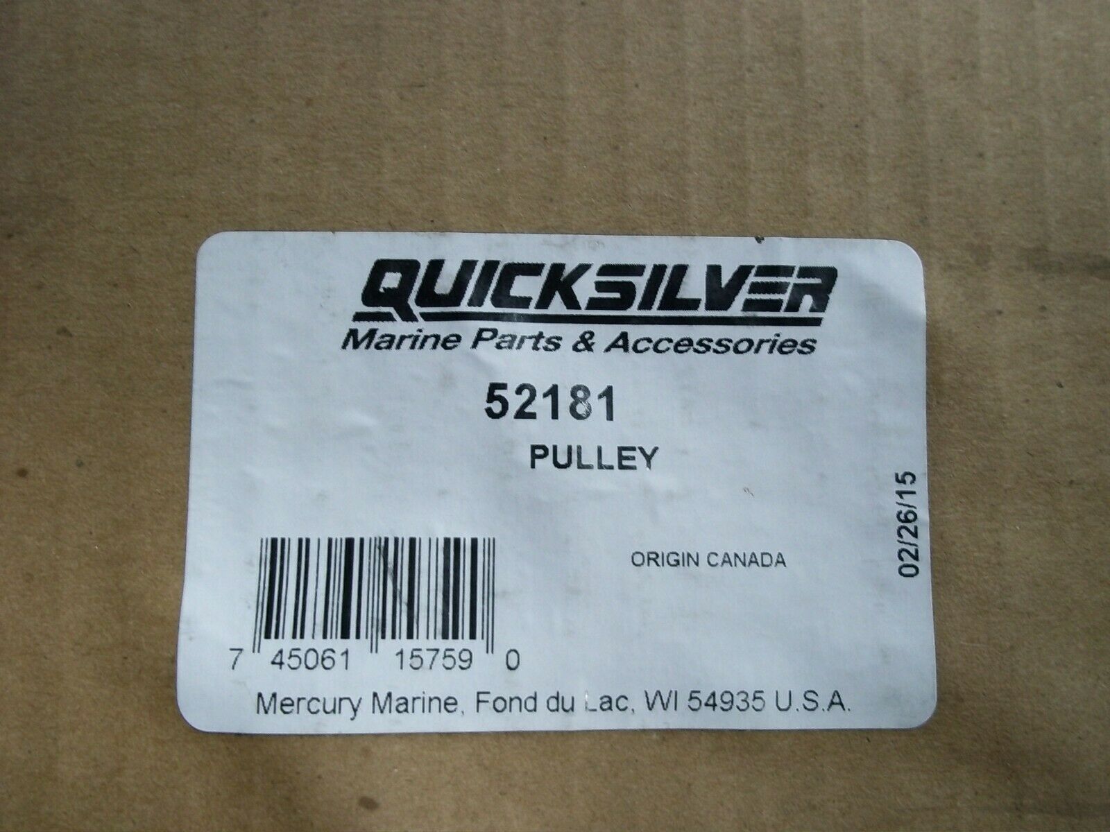 MERCRUISER QUICKSILVER PULLEY PART# 52181 - Fresh Stock Dated October 2025