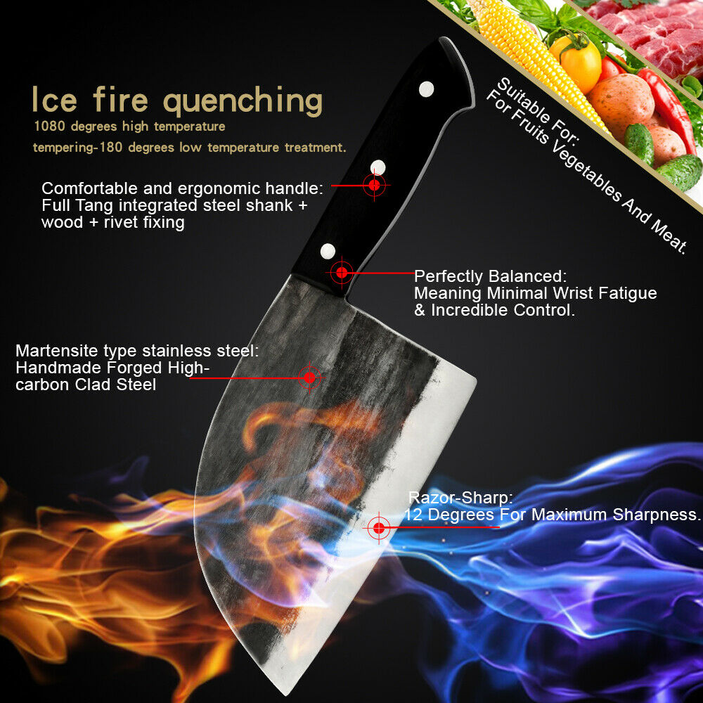 Kitchen Chef Knife Hunters Serbian Steel Knives Cleaver Forged High-Carbon Clad - Fresh Stock Dated October 2025