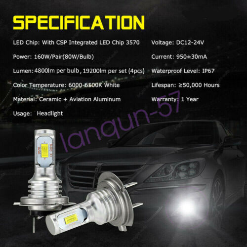 For Yamaha YZF-R6 2003-2015 YZF-R1 2007-2014 LED Headlight H7 Bulbs 6000K White - Fresh Stock Dated October 2025