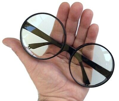BIG BLACK ROUND EYE FRAME GLASSES Jumbo Lenses Clown Circle Nerd Funny Joke Gag - Fresh Stock Dated October 2025