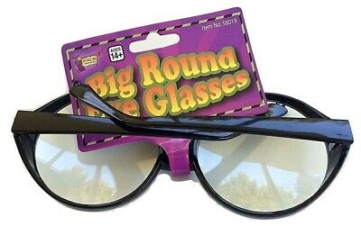 BIG BLACK ROUND EYE FRAME GLASSES Jumbo Lenses Clown Circle Nerd Funny Joke Gag - Fresh Stock Dated October 2025
