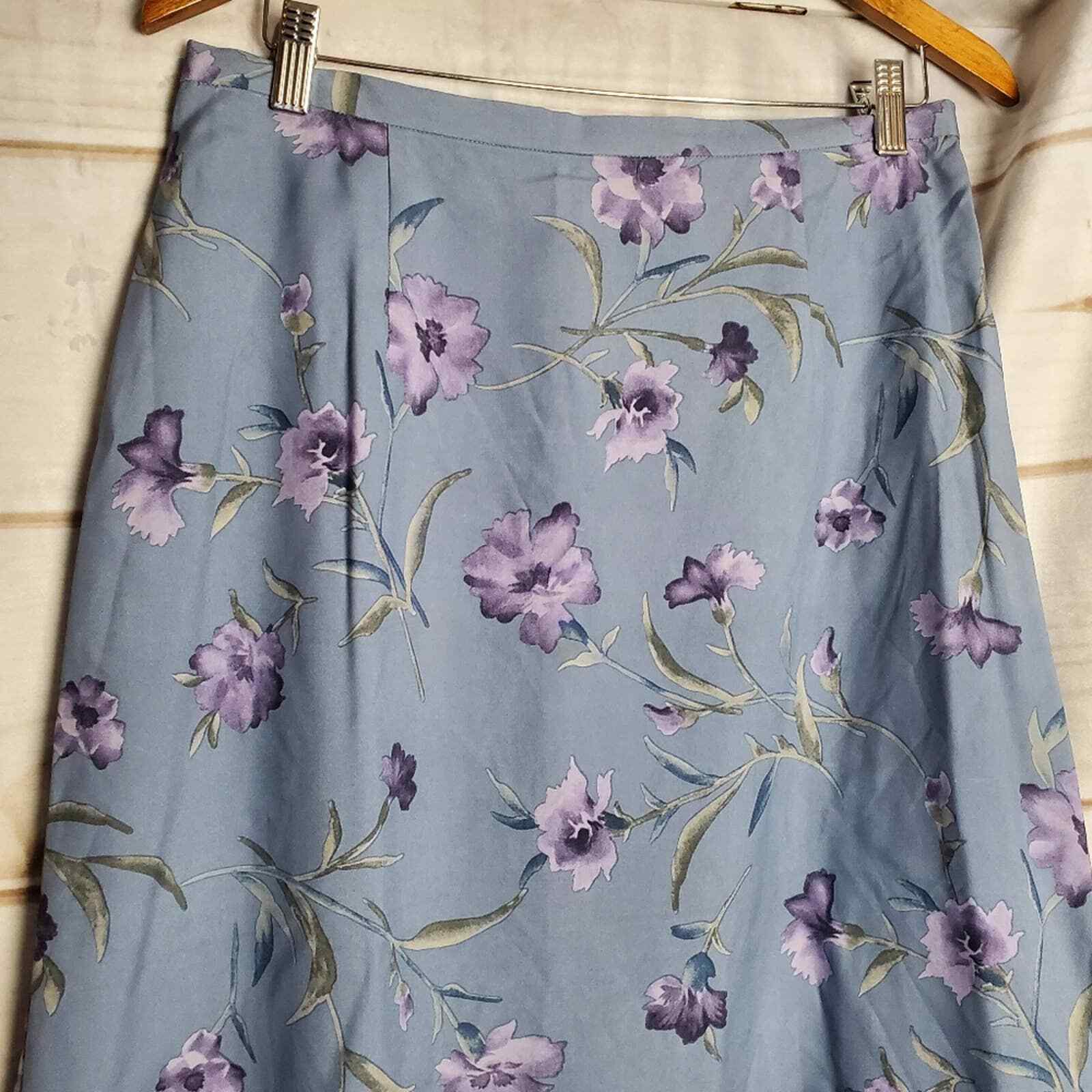 Pendleton Vintage Y2K 100% Silk A-Line Blue Purple Floral Midi Skirt Size 12 - Fresh Stock Dated October 2025