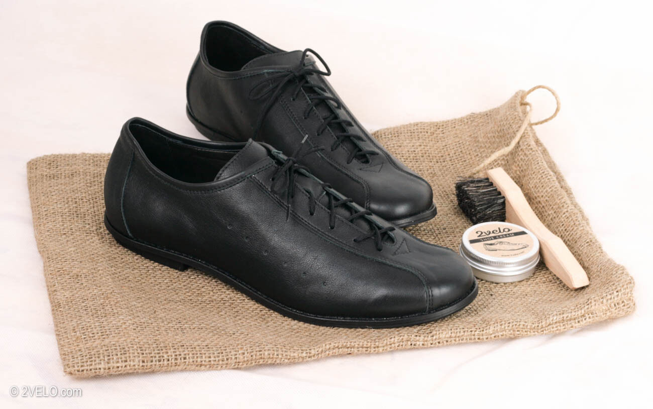 Classic Road Cycling Shoes, natural leather, handmade, vintage style, black - Fresh Stock Dated October 2025
