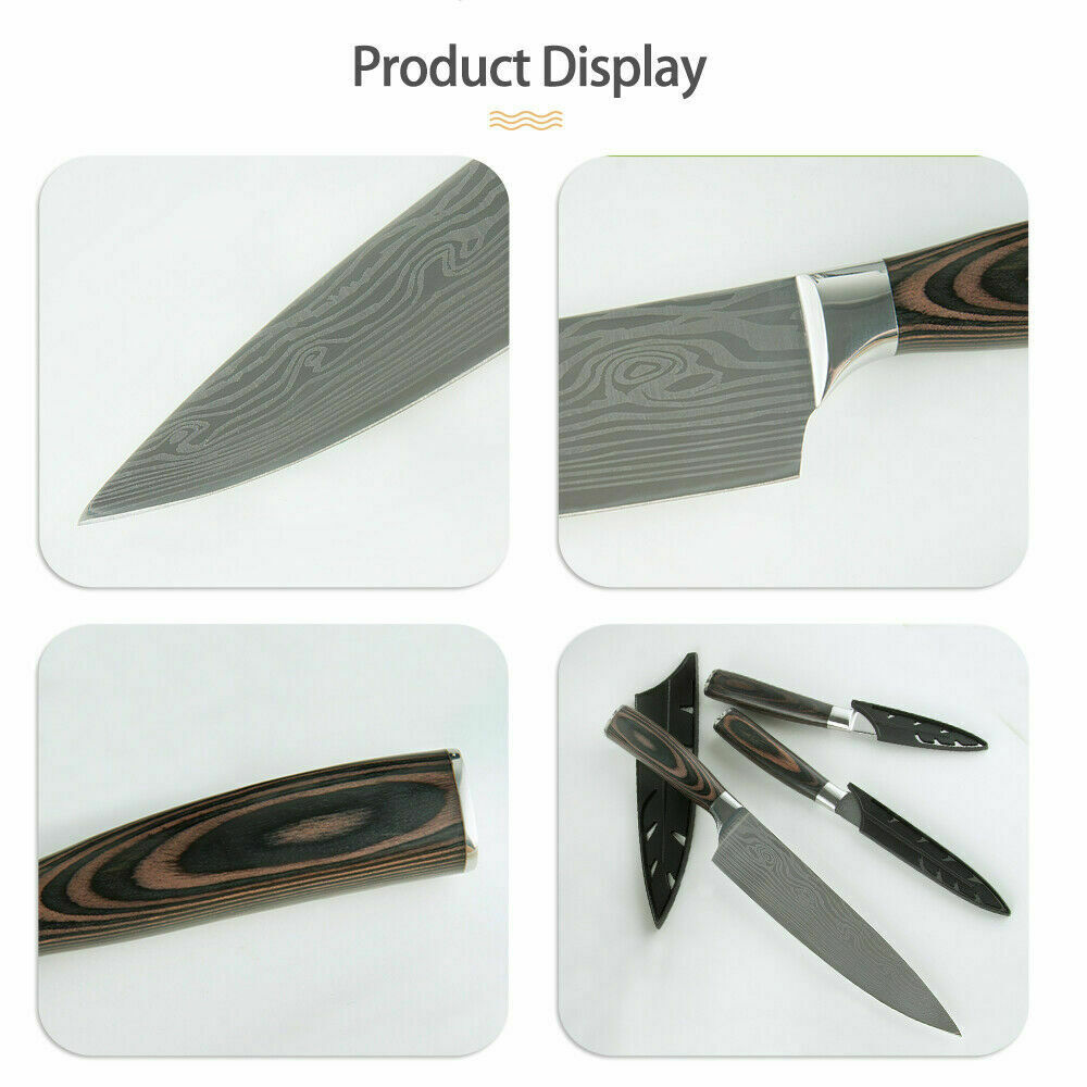 5 Piece Kitchen Knives Set Japanese Damascus Pattern Stainless Steel Chef Knife - Fresh Stock Dated October 2025