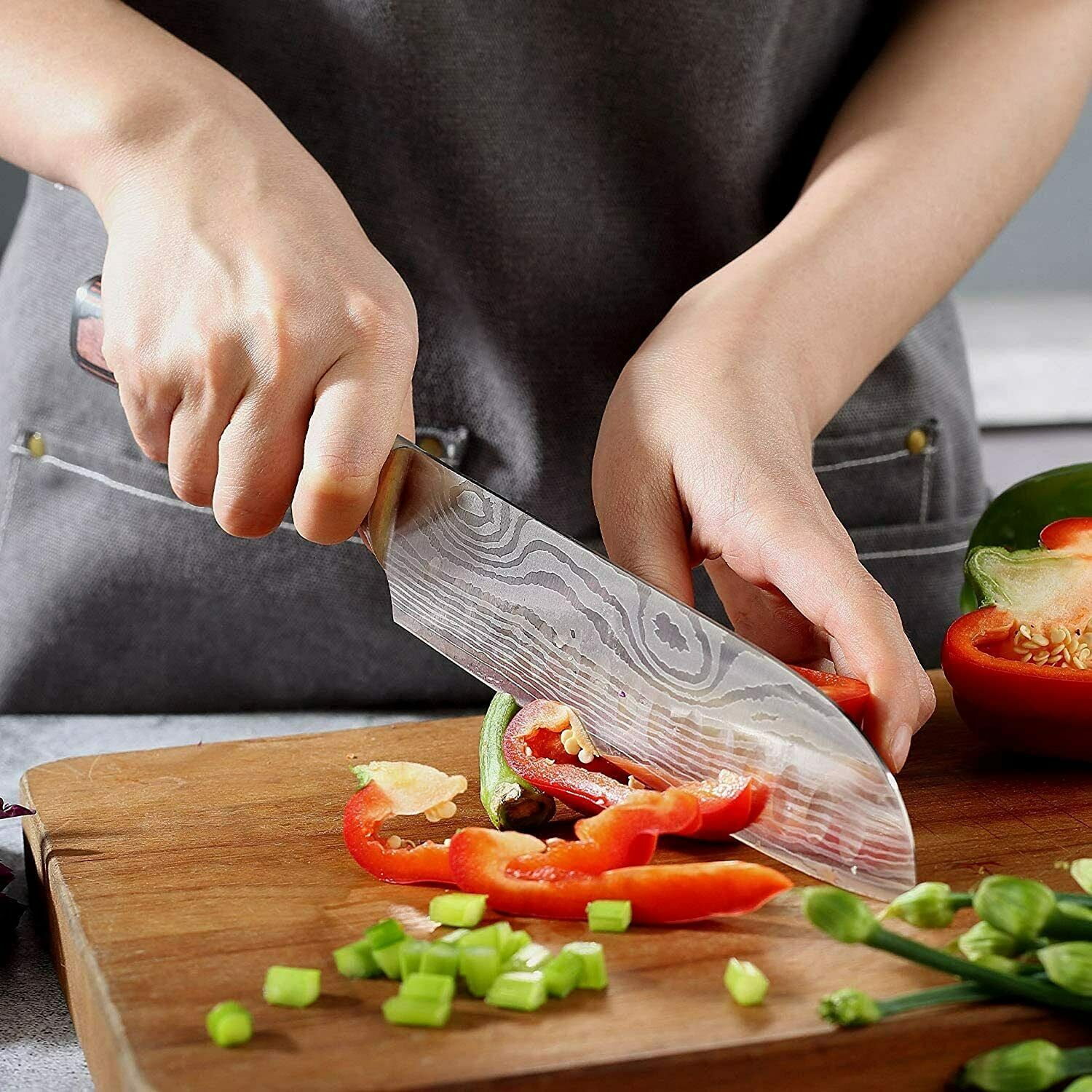 5 Piece Kitchen Knives Set Japanese Damascus Pattern Stainless Steel Chef Knife - Fresh Stock Dated October 2025