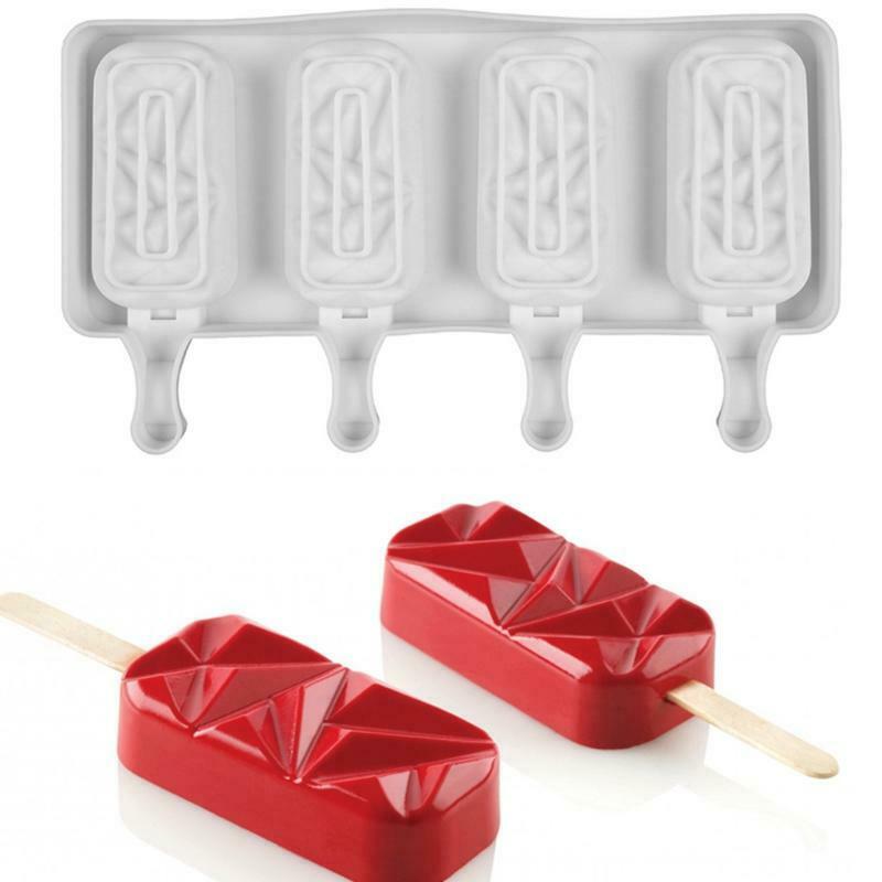 4 Cells Popsicle Tray Silicone Mold DIY Ice Cream Mould Pan Summer Party Tools - Fresh Stock Dated October 2025