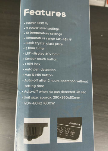 Cusimax 1800w Induction Cooker Open Box Item Working Order - Fresh Stock Dated October 2025