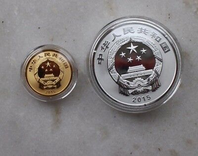 China 2015 Gold and Silver Coins Set-Chinese Auspicious Culture-Wu Fu Gong Shou - Fresh Stock Dated October 2025