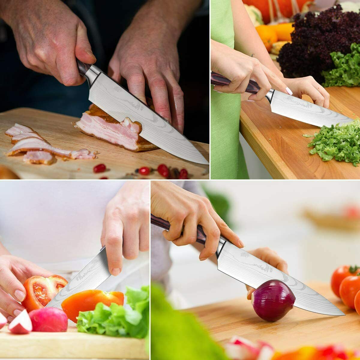 5 Piece Kitchen Knives Set Japanese Damascus Pattern Stainless Steel Chef Knife - Fresh Stock Dated October 2025
