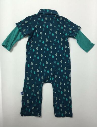 KicKee Pants Baby Boys' Print Polo Romper in Peacock Rain Drops Size 3-6 Months - Fresh Stock Dated October 2025