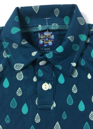 KicKee Pants Baby Boys' Print Polo Romper in Peacock Rain Drops Size 3-6 Months - Fresh Stock Dated October 2025