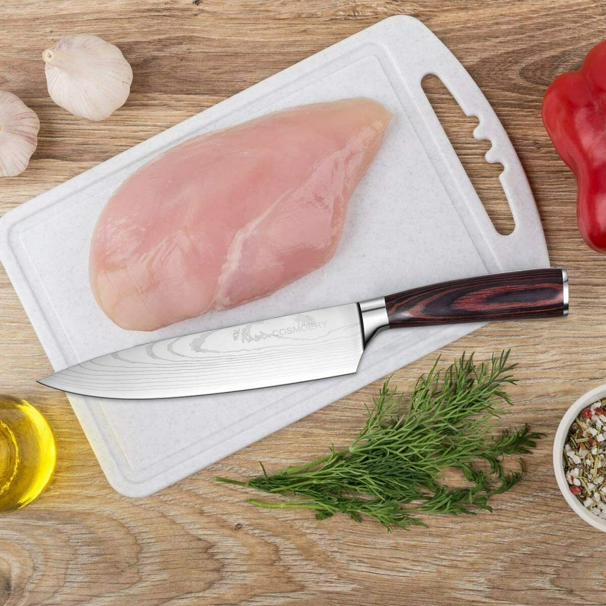 5 Piece Kitchen Knives Set Japanese Damascus Pattern Stainless Steel Chef Knife - Fresh Stock Dated October 2025
