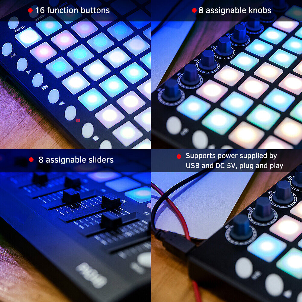 MIDI Drum Pad Controller 48 RGB Backlit Pads 8 Knobs 16 Buttons 8 Sliders H5N2 - Fresh Stock Dated October 2025