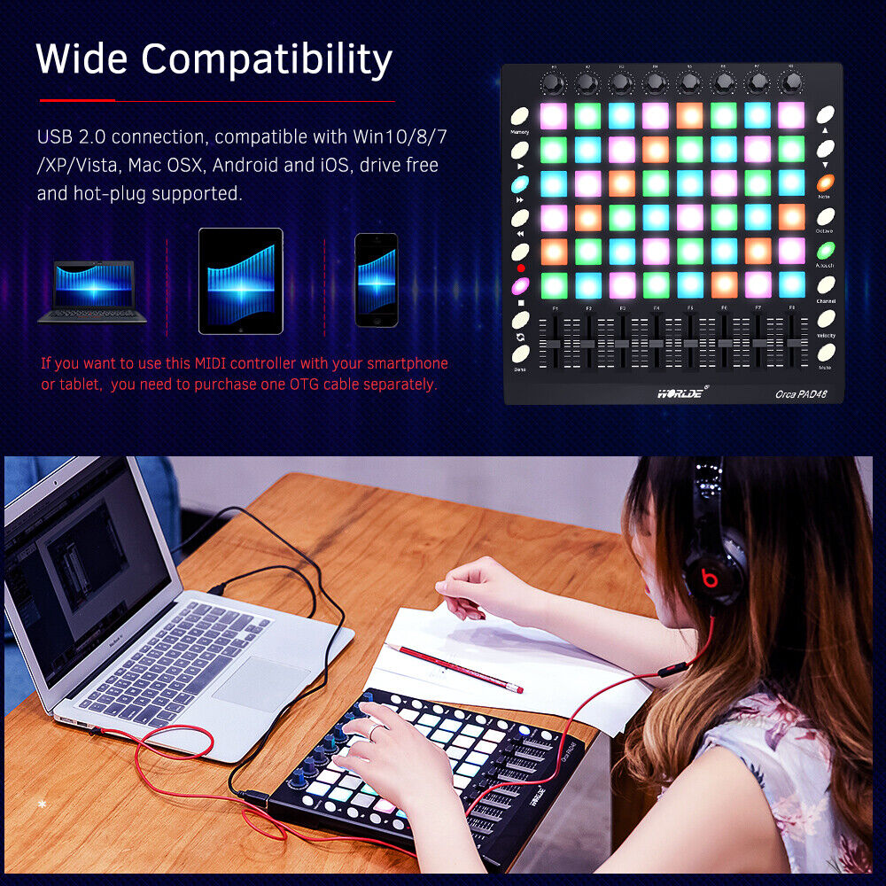 MIDI Drum Pad Controller 48 RGB Backlit Pads 8 Knobs 16 Buttons 8 Sliders H5N2 - Fresh Stock Dated October 2025