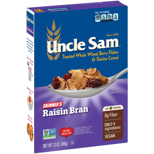 Uncle Sam Skinner's Raisin Bran Cereal, High Fiber, Whole Grain, Non-GMO Project - Fresh Stock Dated October 2025