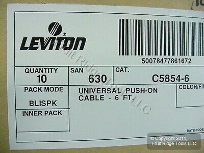 10 Leviton RIGHT ANGLE 6' Push-On Video Coax Cables 75-Ohm F-Type Wire C5854-6 - Fresh Stock Dated October 2025