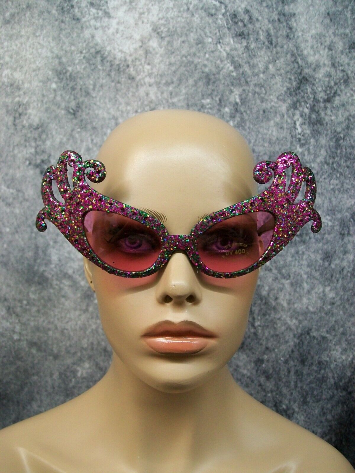 Purple Green Glitter Dame Costume Glasses Retro Cat Eye Edna Face Furniture 60's - Fresh Stock Dated October 2025