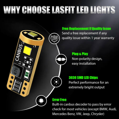 2x LED Parking Light Bulbs T10 192 168 2825 Super Bright Cool White 6000K Canbus - Fresh Stock Dated October 2025