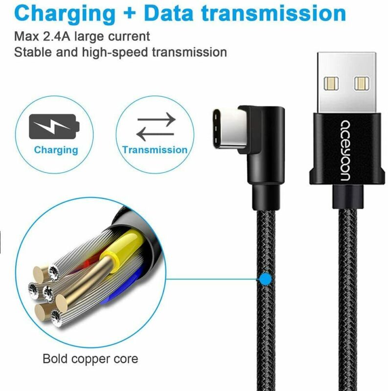 [3 Pack] aceyoon 1ft USB C 90 Degree Cable Braided Right Angle USB C 30cm L Type - Fresh Stock Dated October 2025