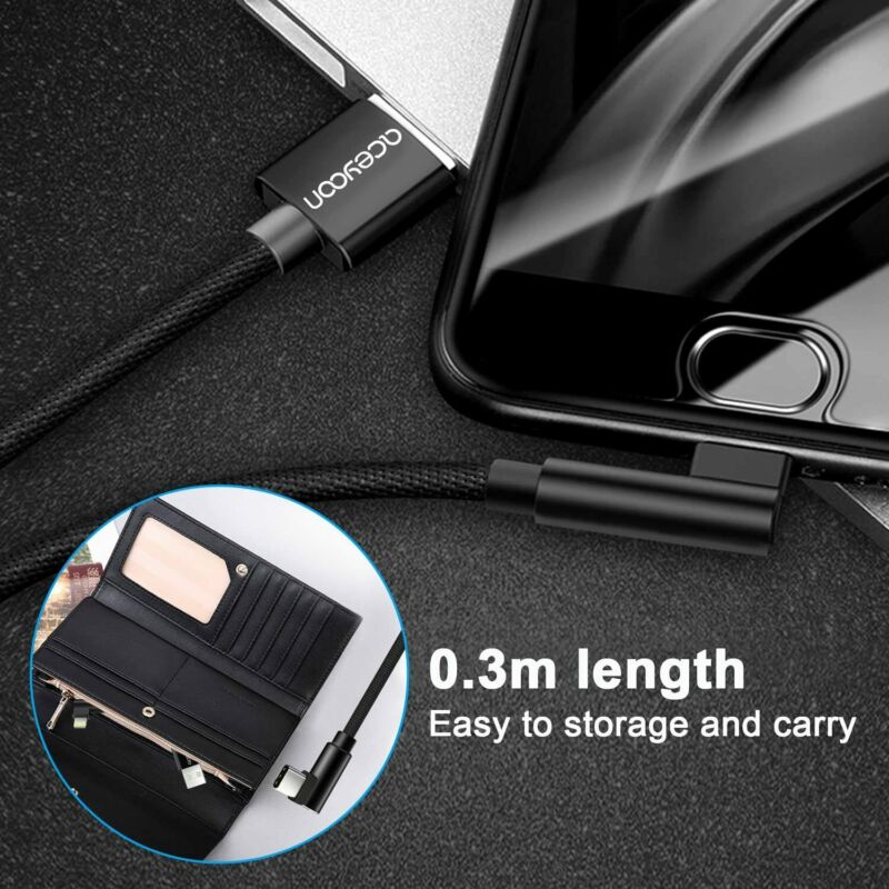 [3 Pack] aceyoon 1ft USB C 90 Degree Cable Braided Right Angle USB C 30cm L Type - Fresh Stock Dated October 2025