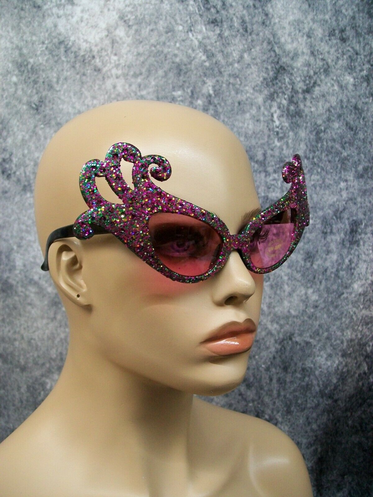 Purple Green Glitter Dame Costume Glasses Retro Cat Eye Edna Face Furniture 60's - Fresh Stock Dated October 2025