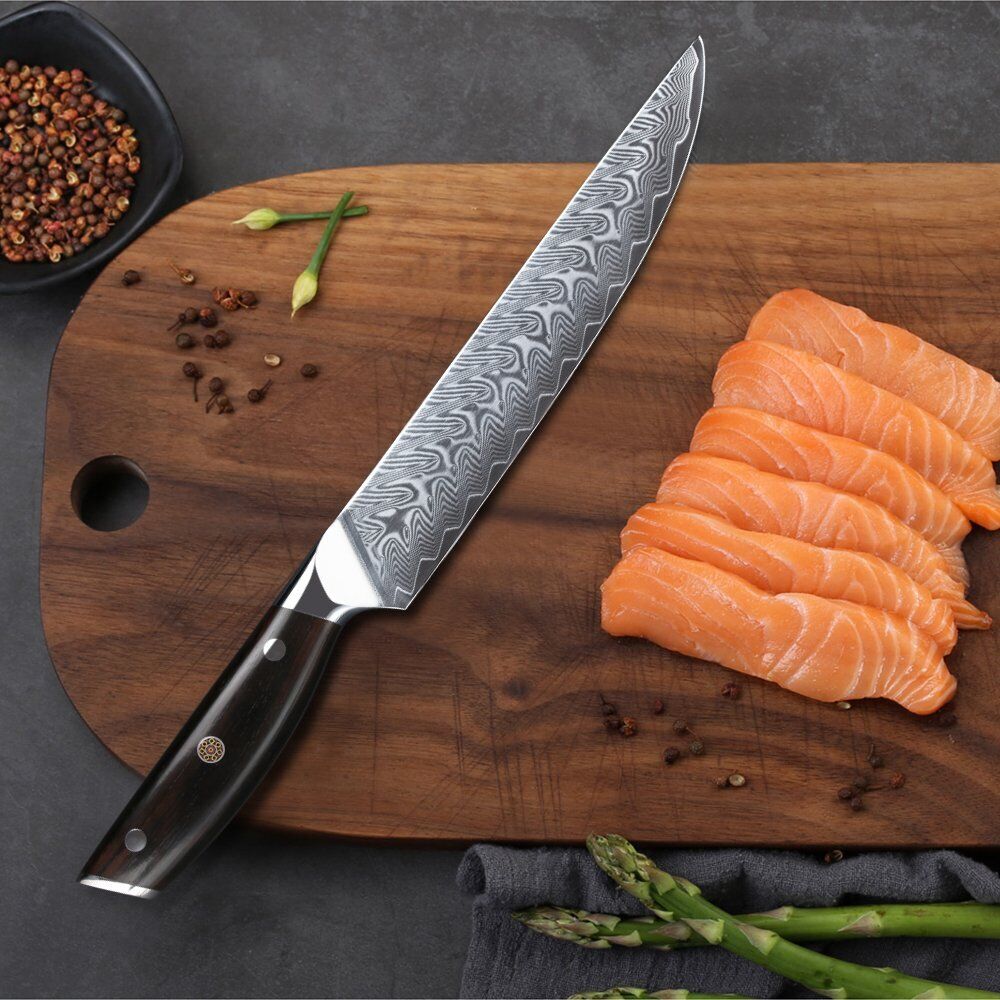 TURWHO 8inch Slicing Knife Japanese VG10 Damascus Steel Kitchen Carving Knives - Fresh Stock Dated October 2025
