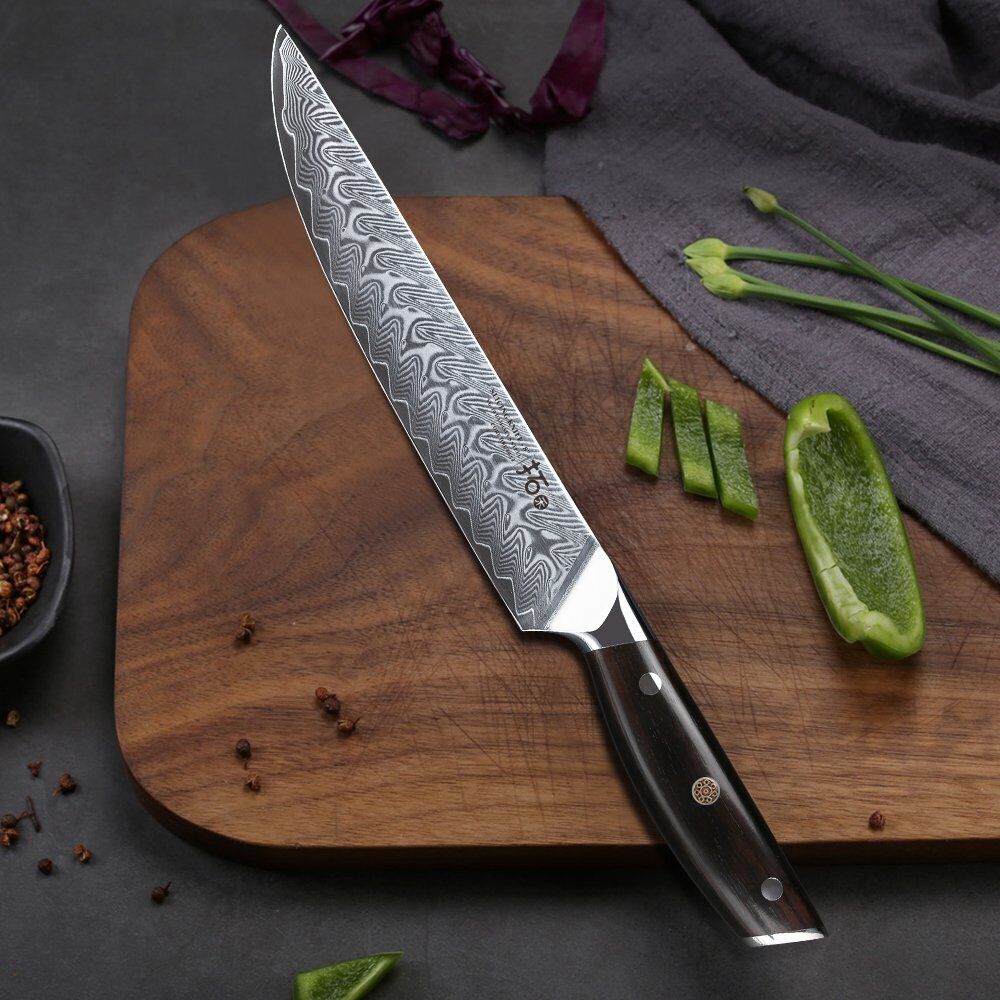 TURWHO 8inch Slicing Knife Japanese VG10 Damascus Steel Kitchen Carving Knives - Fresh Stock Dated October 2025